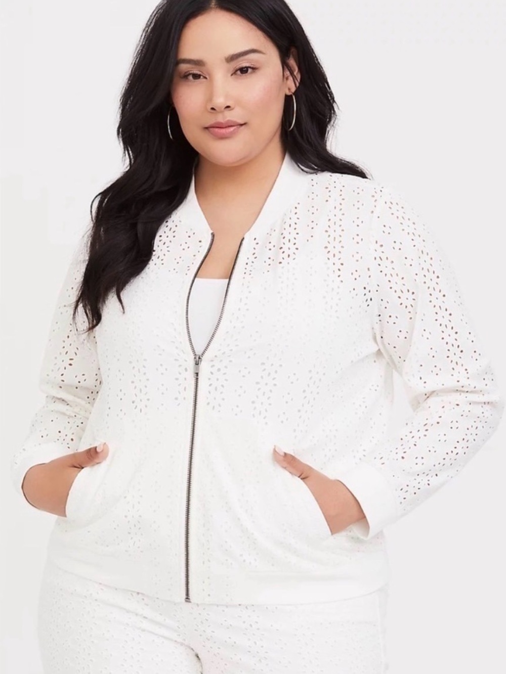 torrid White Eyelet Bomber Jacket 2X